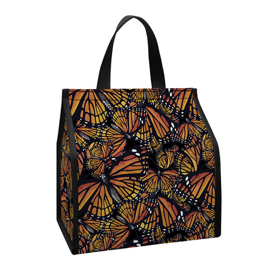 Vintage Monarch Butterfly Pattern Print Insulated Lunch Tote