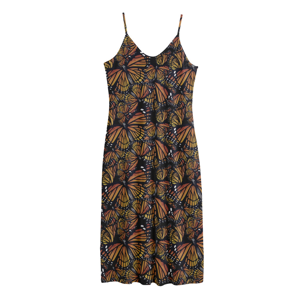 Vintage Monarch Butterfly Pattern Print Jersey Midi Cami Dress