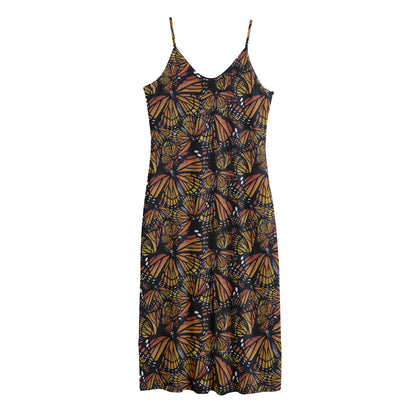 Vintage Monarch Butterfly Pattern Print Jersey Midi Cami Dress