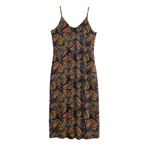 Vintage Monarch Butterfly Pattern Print Jersey Midi Cami Dress