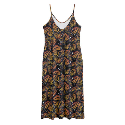Vintage Monarch Butterfly Pattern Print Jersey Midi Cami Dress