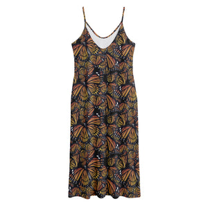 Vintage Monarch Butterfly Pattern Print Jersey Midi Cami Dress