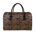 Vintage Monarch Butterfly Pattern Print Leather Duffle Bag