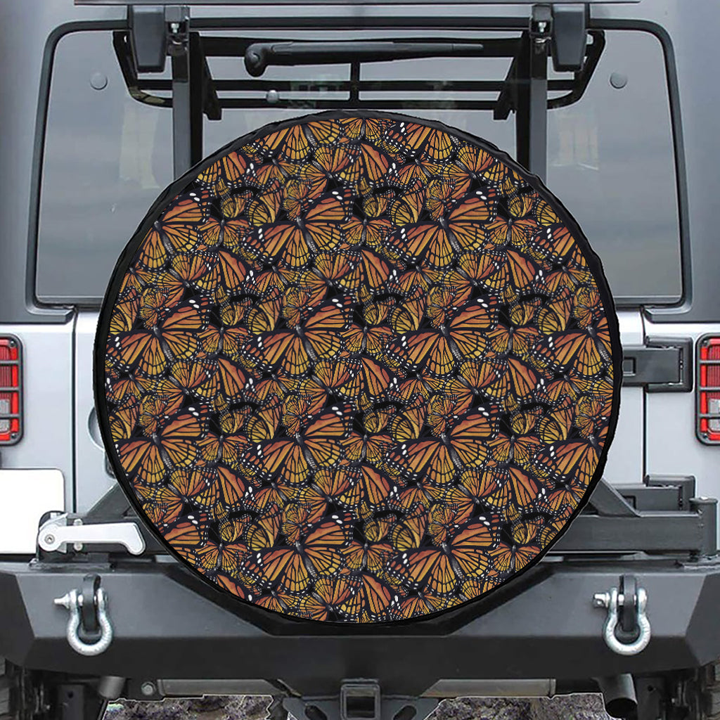 Vintage Monarch Butterfly Pattern Print Leather Spare Tire Cover