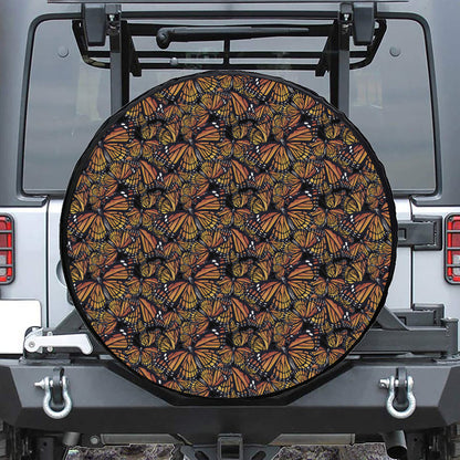 Vintage Monarch Butterfly Pattern Print Leather Spare Tire Cover