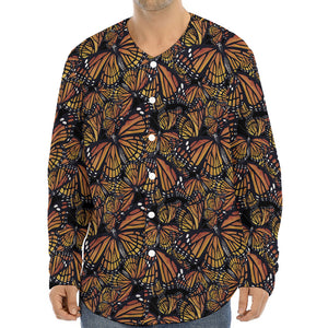 Vintage Monarch Butterfly Pattern Print Long Sleeve Baseball Jersey