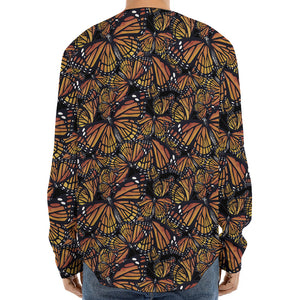 Vintage Monarch Butterfly Pattern Print Long Sleeve Baseball Jersey