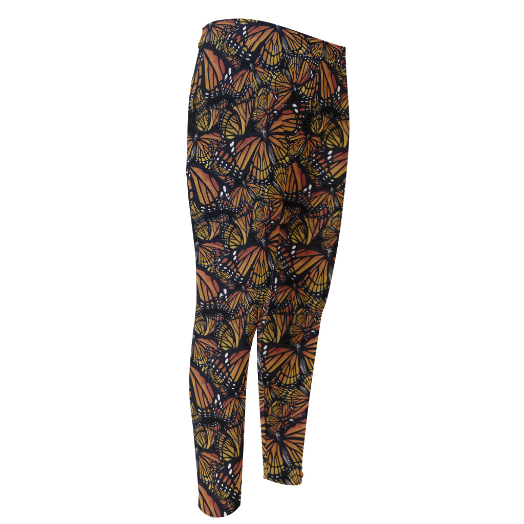 Vintage Monarch Butterfly Pattern Print Men's Compression Pants