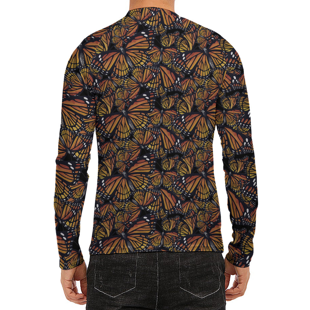 Vintage Monarch Butterfly Pattern Print Men's Long Sleeve Rash Guard