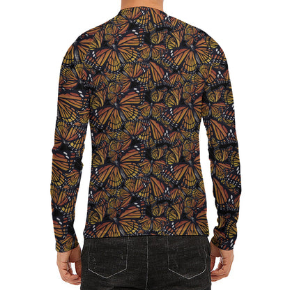 Vintage Monarch Butterfly Pattern Print Men's Long Sleeve Rash Guard