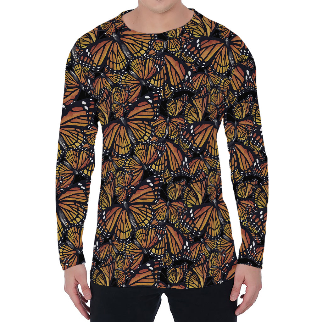 Vintage Monarch Butterfly Pattern Print Men's Long Sleeve T-Shirt