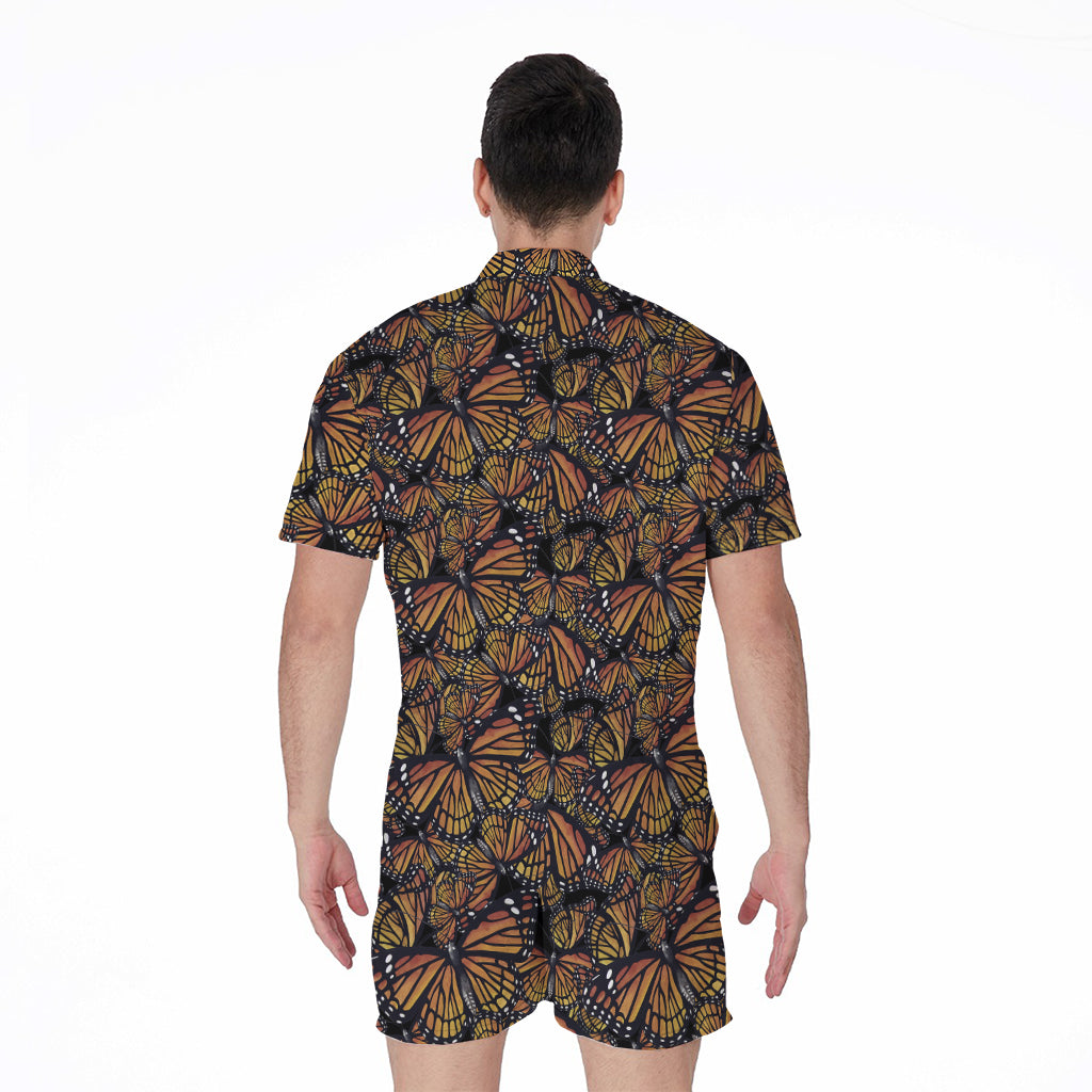 Vintage Monarch Butterfly Pattern Print Men's Rompers