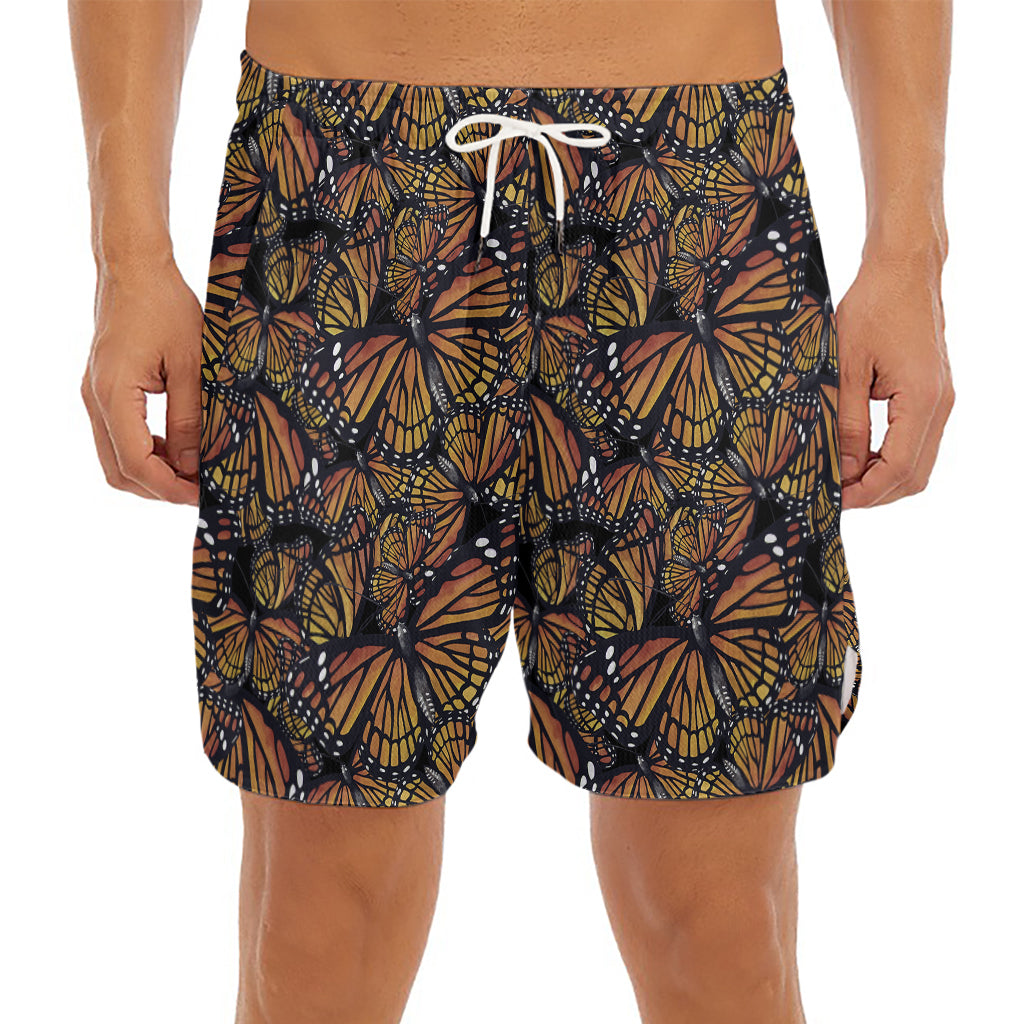 Vintage Monarch Butterfly Pattern Print Men's Split Running Shorts
