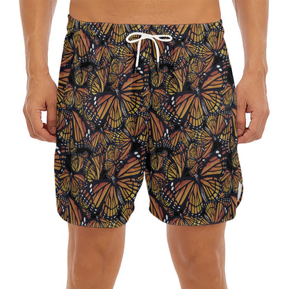 Vintage Monarch Butterfly Pattern Print Men's Split Running Shorts
