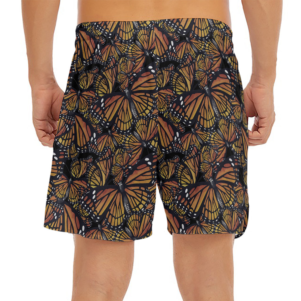 Vintage Monarch Butterfly Pattern Print Men's Split Running Shorts