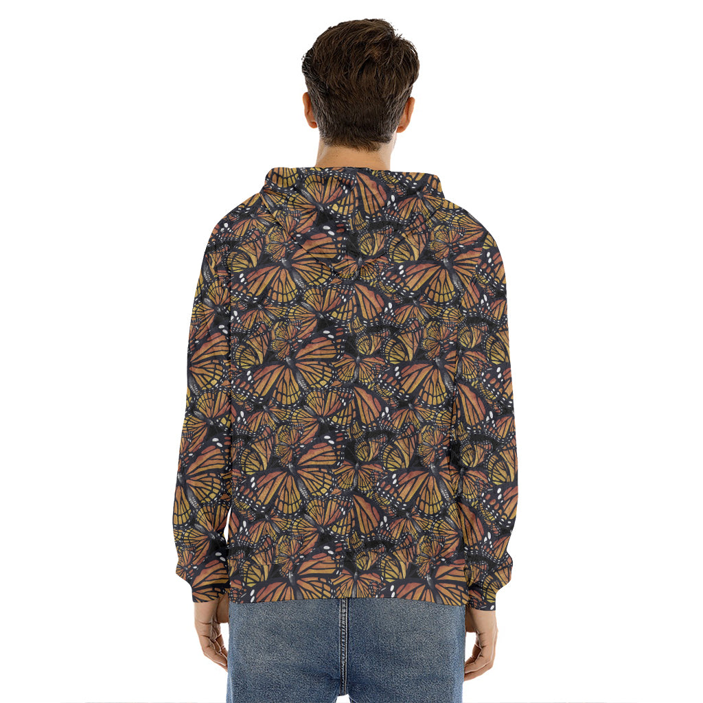 Vintage Monarch Butterfly Pattern Print Men's Velvet Pullover Hoodie