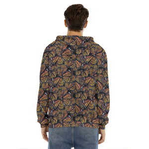 Vintage Monarch Butterfly Pattern Print Men's Velvet Pullover Hoodie