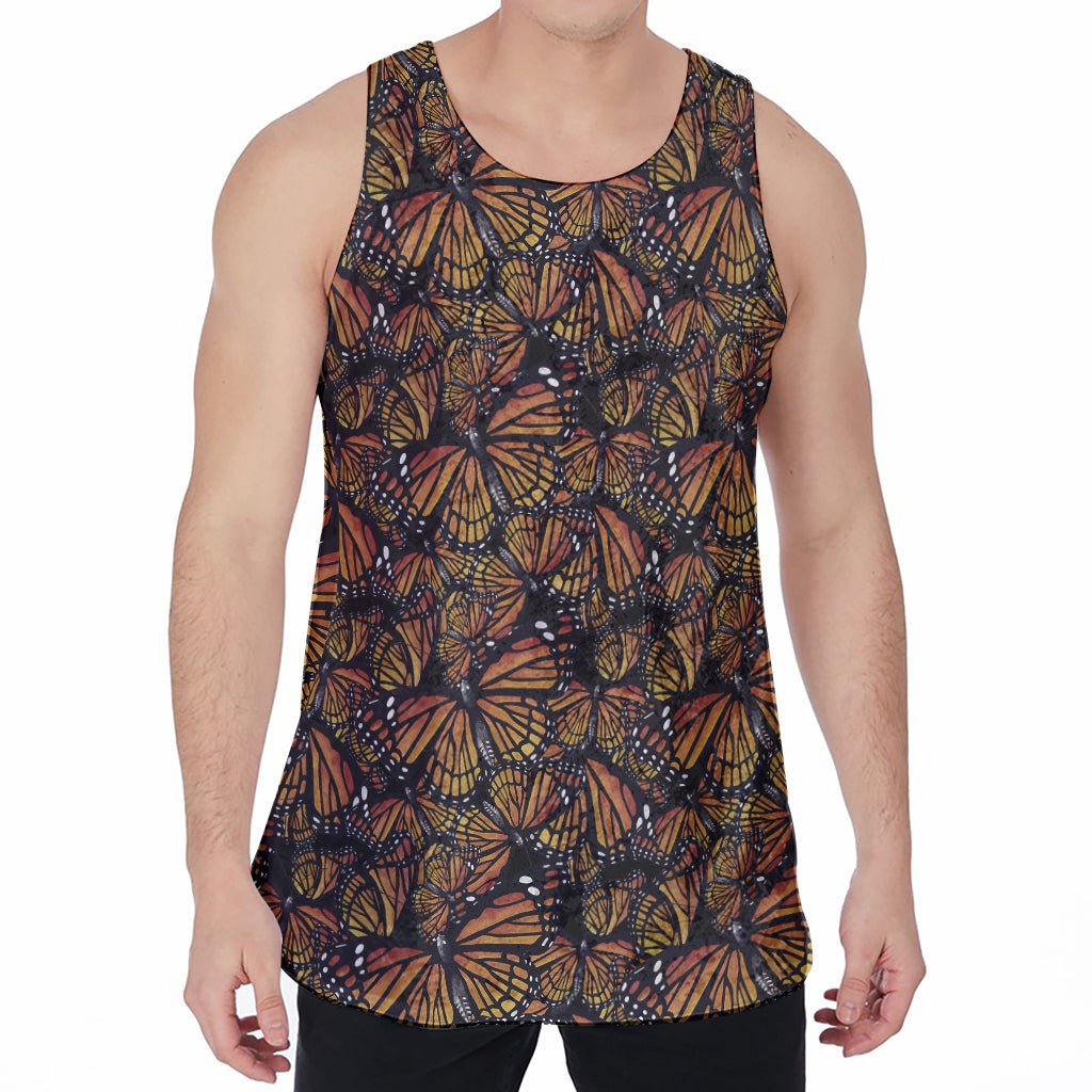 Vintage Monarch Butterfly Pattern Print Men's Velvet Tank Top