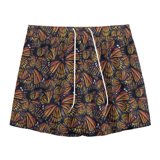 Vintage Monarch Butterfly Pattern Print Mesh Shorts