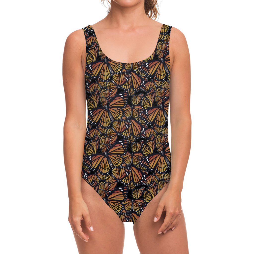 Vintage Monarch Butterfly Pattern Print One Piece Swimsuit