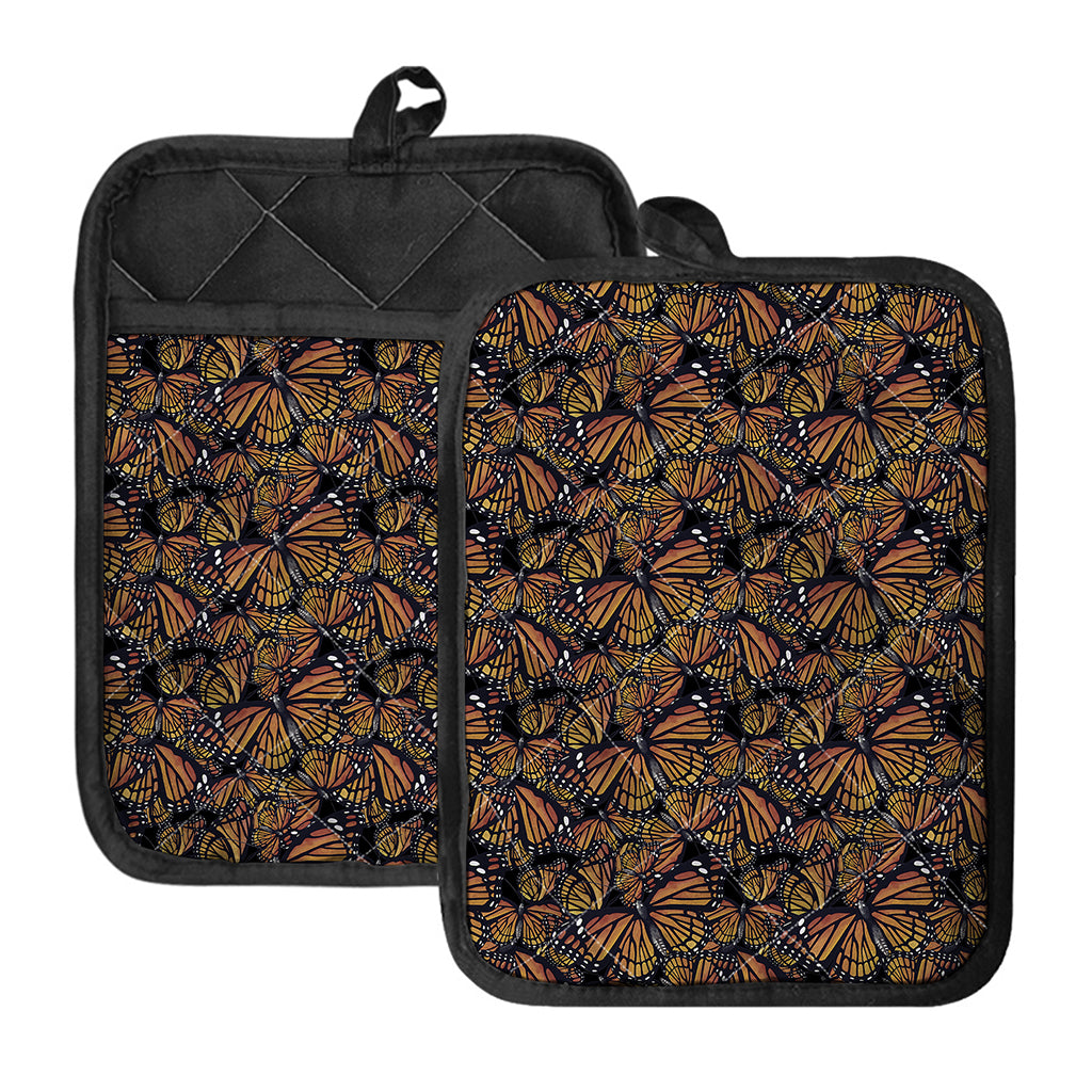 Vintage Monarch Butterfly Pattern Print Pot Holders With Pocket