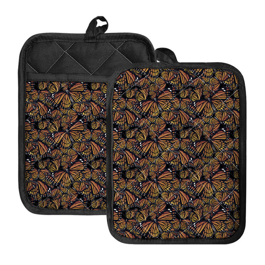 Vintage Monarch Butterfly Pattern Print Pot Holders With Pocket