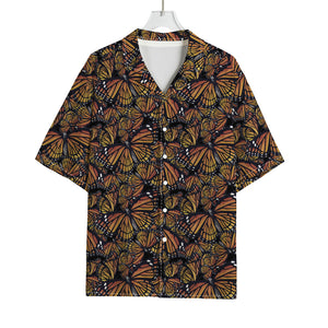 Vintage Monarch Butterfly Pattern Print Rayon Hawaiian Shirt