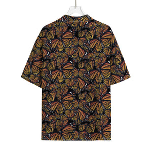 Vintage Monarch Butterfly Pattern Print Rayon Hawaiian Shirt