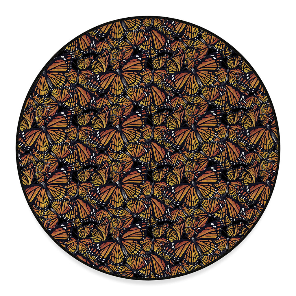 Vintage Monarch Butterfly Pattern Print Round Floor Mat