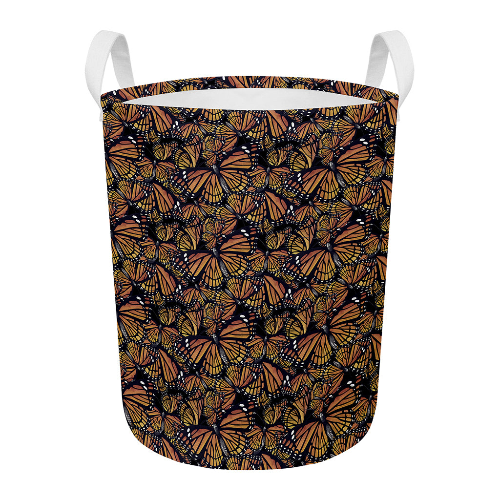 Vintage Monarch Butterfly Pattern Print Round Laundry Basket