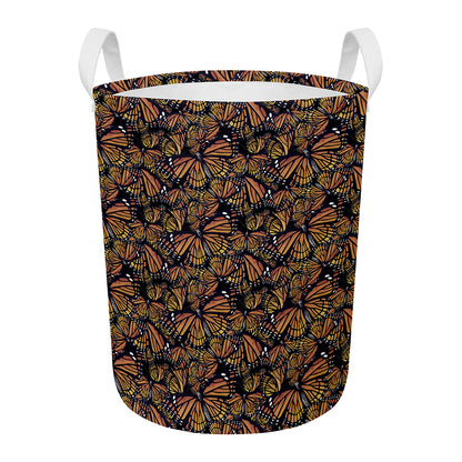Vintage Monarch Butterfly Pattern Print Round Laundry Basket