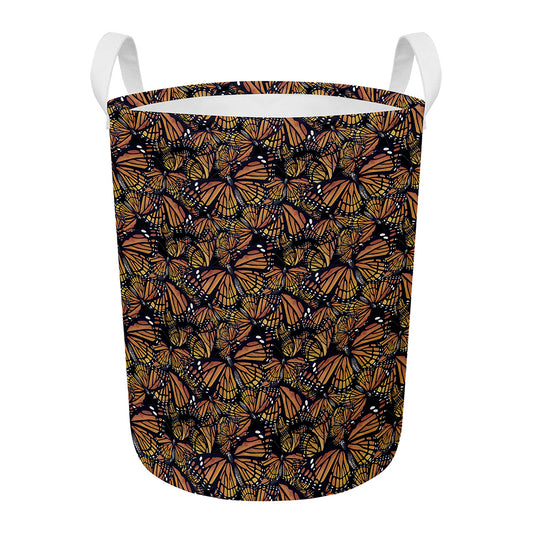Vintage Monarch Butterfly Pattern Print Round Laundry Basket