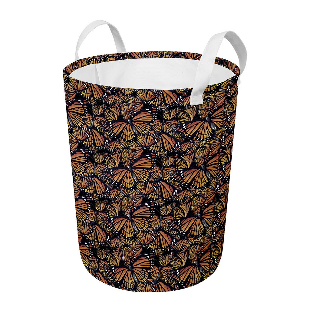 Vintage Monarch Butterfly Pattern Print Round Laundry Basket