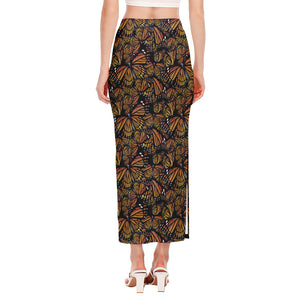 Vintage Monarch Butterfly Pattern Print Side Slit Maxi Skirt