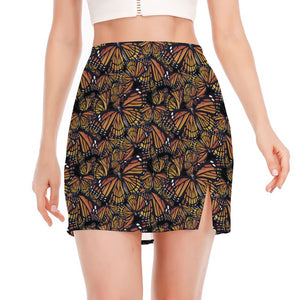 Vintage Monarch Butterfly Pattern Print Side Slit Mini Skirt