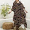 Vintage Monarch Butterfly Pattern Print Silk V-Neck Kaftan Dress