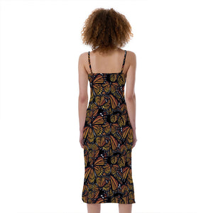 Vintage Monarch Butterfly Pattern Print Slim Fit Midi Cami Dress