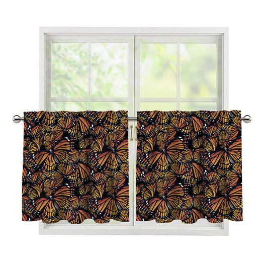 Vintage Monarch Butterfly Pattern Print Tier Curtains