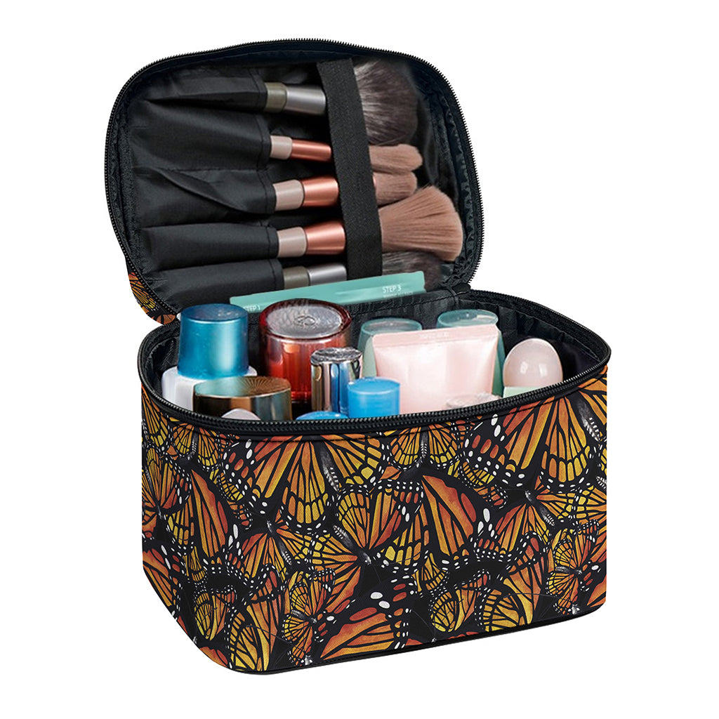 Vintage Monarch Butterfly Pattern Print Travel Makeup Bag