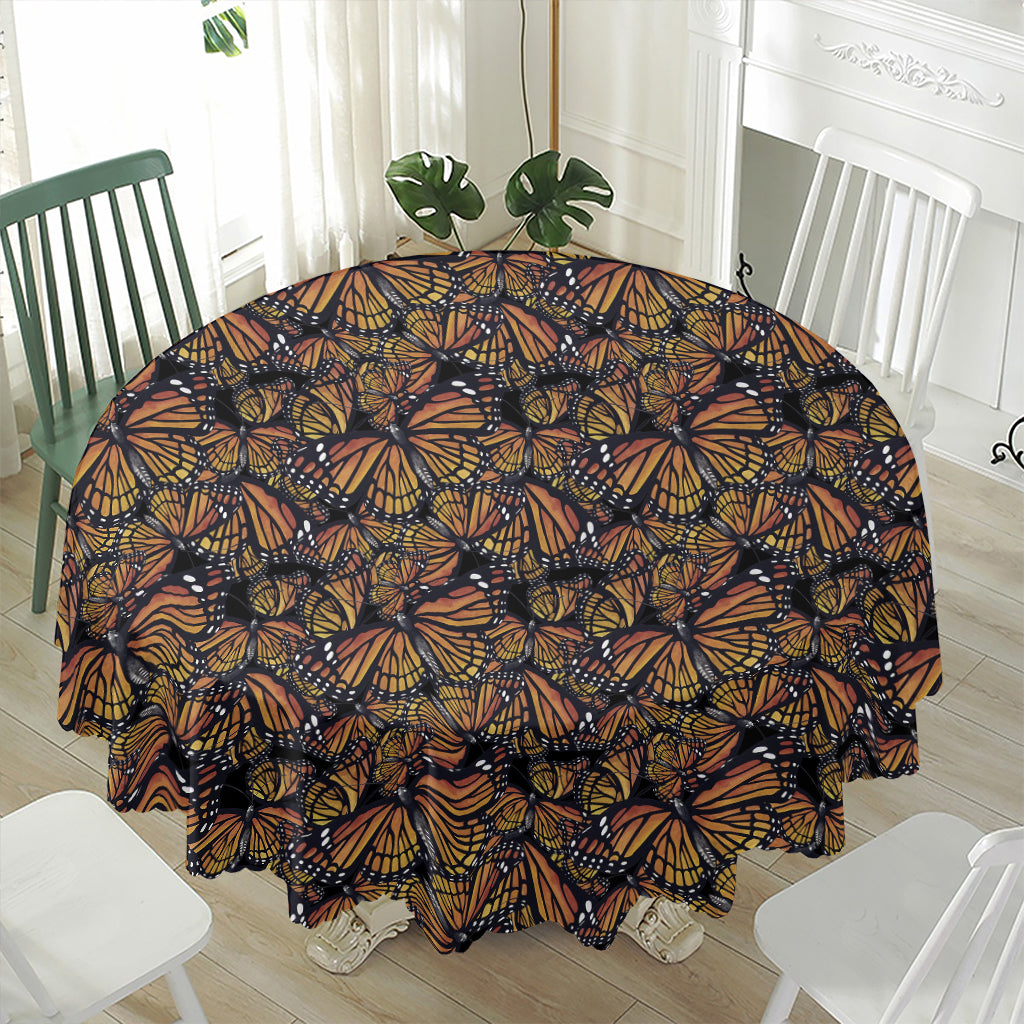 Vintage Monarch Butterfly Pattern Print Waterproof Round Tablecloth