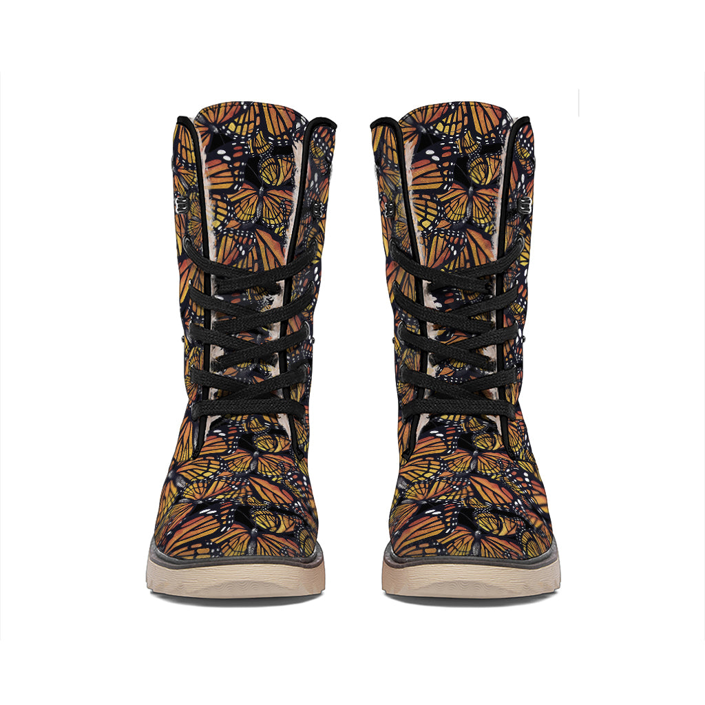 Vintage Monarch Butterfly Pattern Print Winter Boots