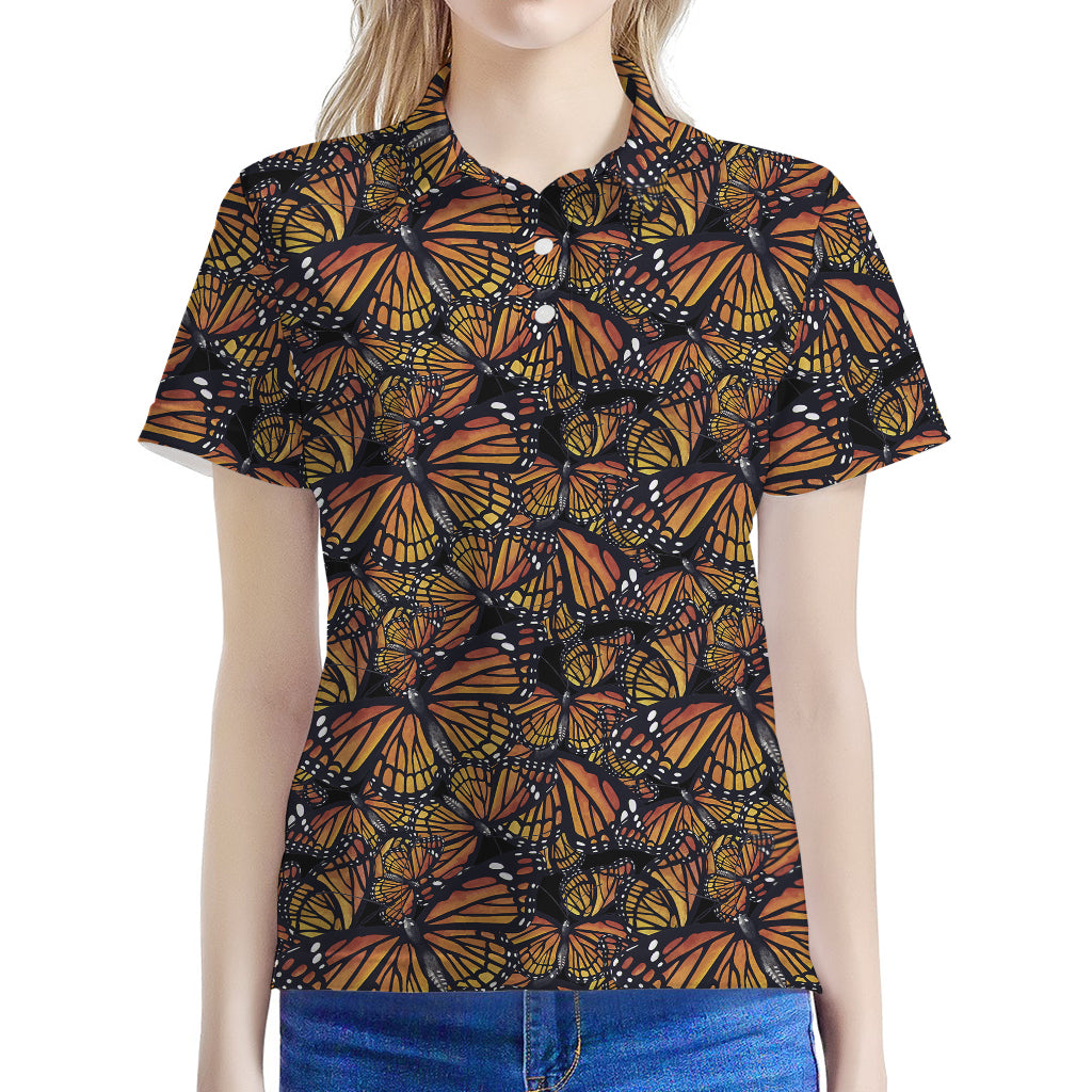 Vintage Monarch Butterfly Pattern Print Women's Polo Shirt