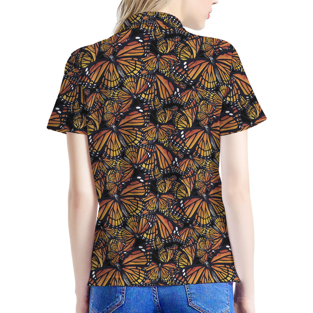 Vintage Monarch Butterfly Pattern Print Women's Polo Shirt