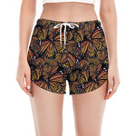 Vintage Monarch Butterfly Pattern Print Women's Split Running Shorts