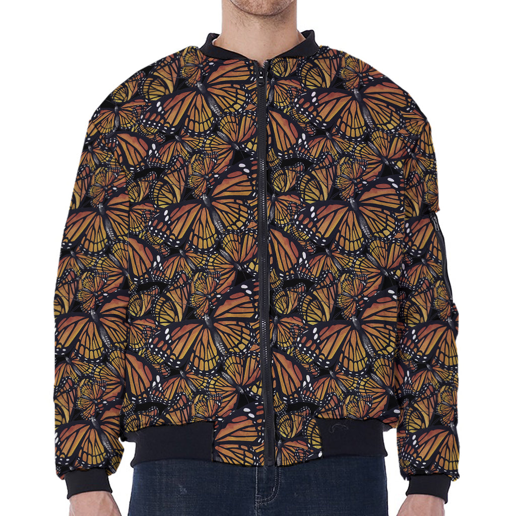 Vintage Monarch Butterfly Pattern Print Zip Sleeve Bomber Jacket