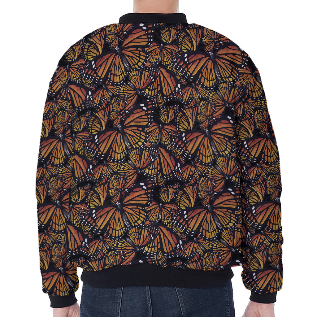 Vintage Monarch Butterfly Pattern Print Zip Sleeve Bomber Jacket