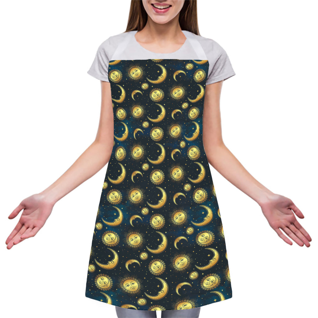 Vintage Moon And Sun Pattern Print Adjustable Apron