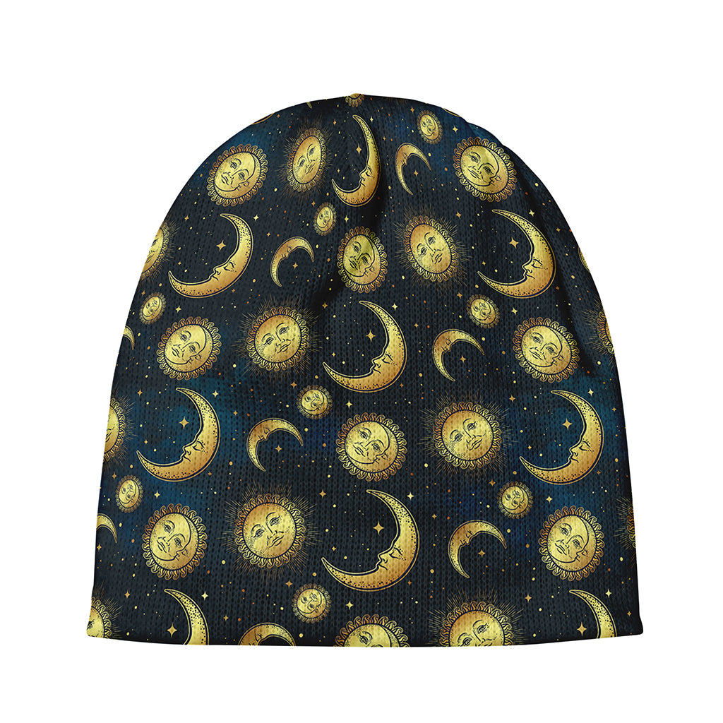 Vintage Moon And Sun Pattern Print Beanie