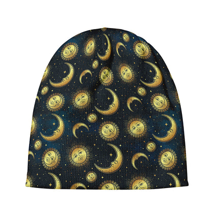 Vintage Moon And Sun Pattern Print Beanie