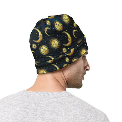 Vintage Moon And Sun Pattern Print Beanie